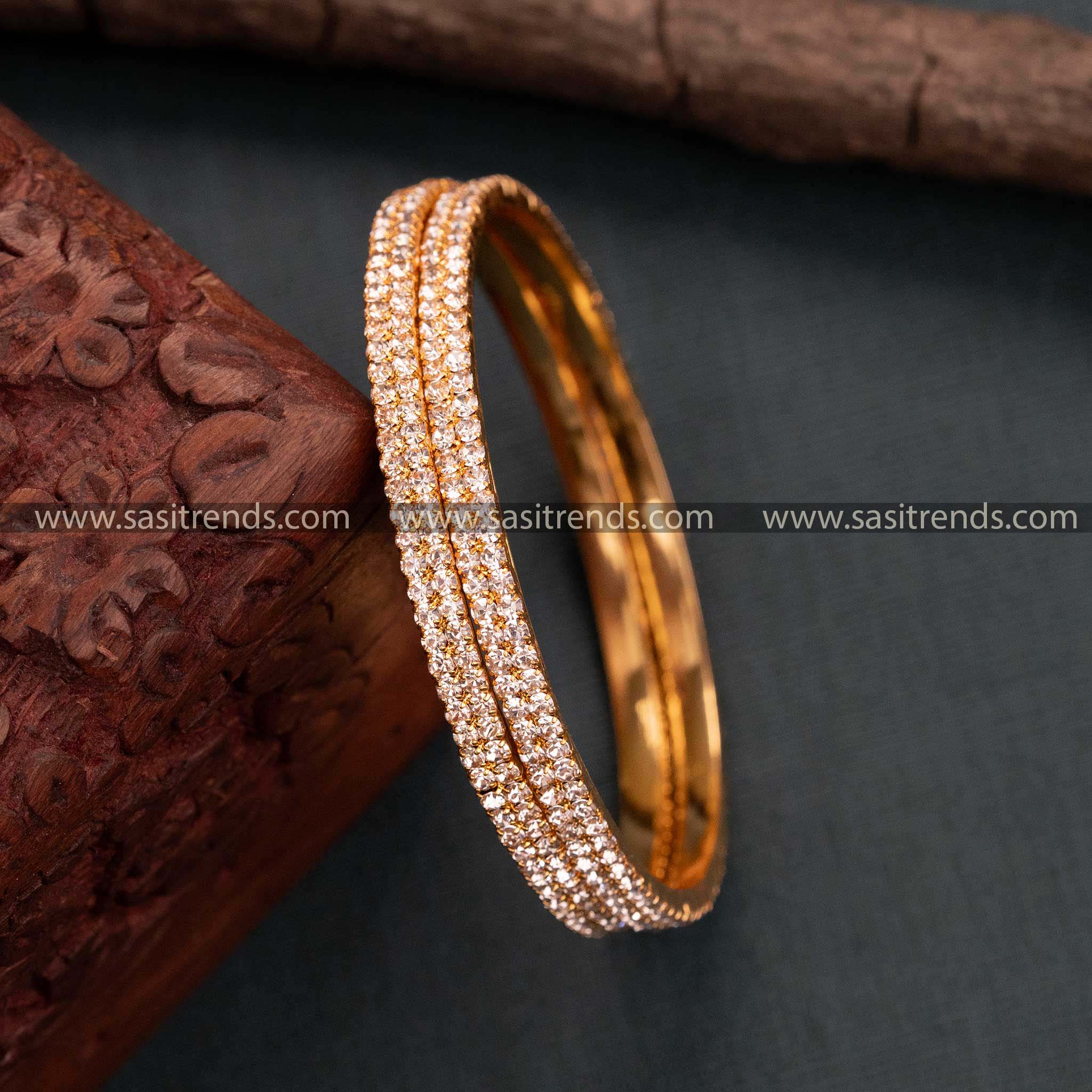 Guaranteed Micro Gold Plated Two Line White American Diamond Stone Studded Bangles