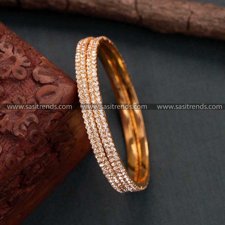 Traditional Wear Micro Gold Plated Bangles with Sparking Stones - Sasitrends