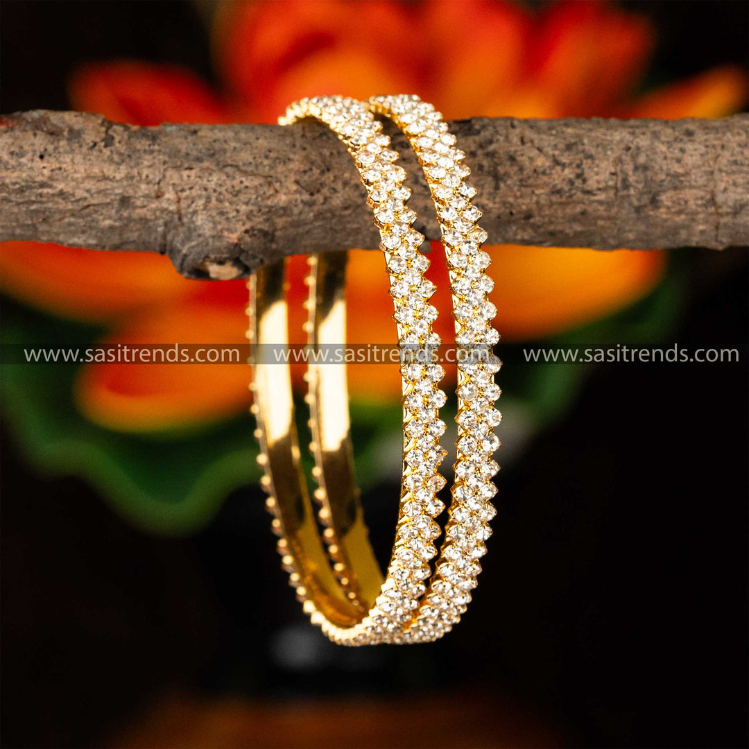 Guaranteed Traditional Temple Wear Micro Plated White AD Stone Studded Bangles Sasitrends Online Shopping