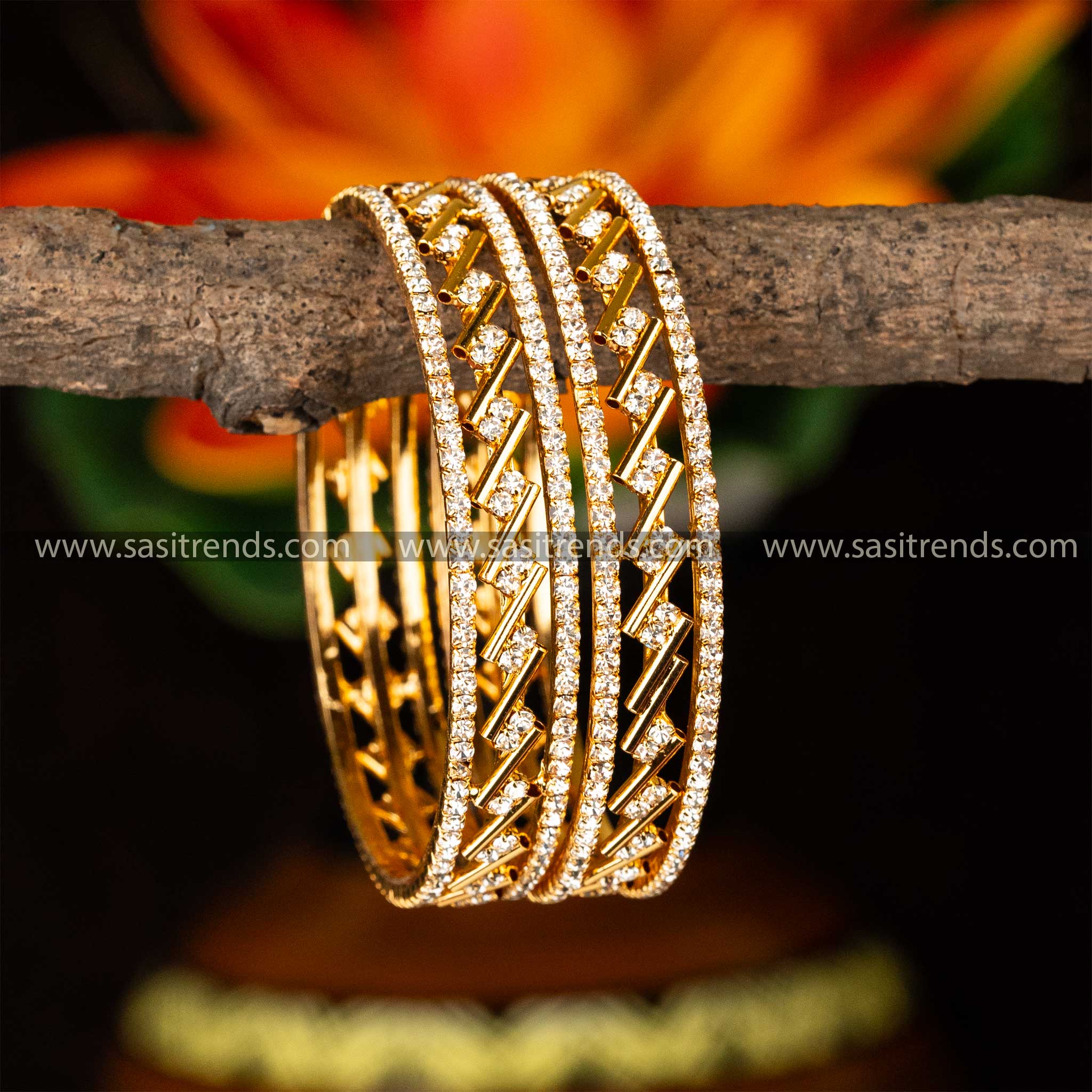 Elegant One Gram Micro Gold Plated Guaranteed Two Line White AD Stone Studded Bangles Sasitrends Online Shopping