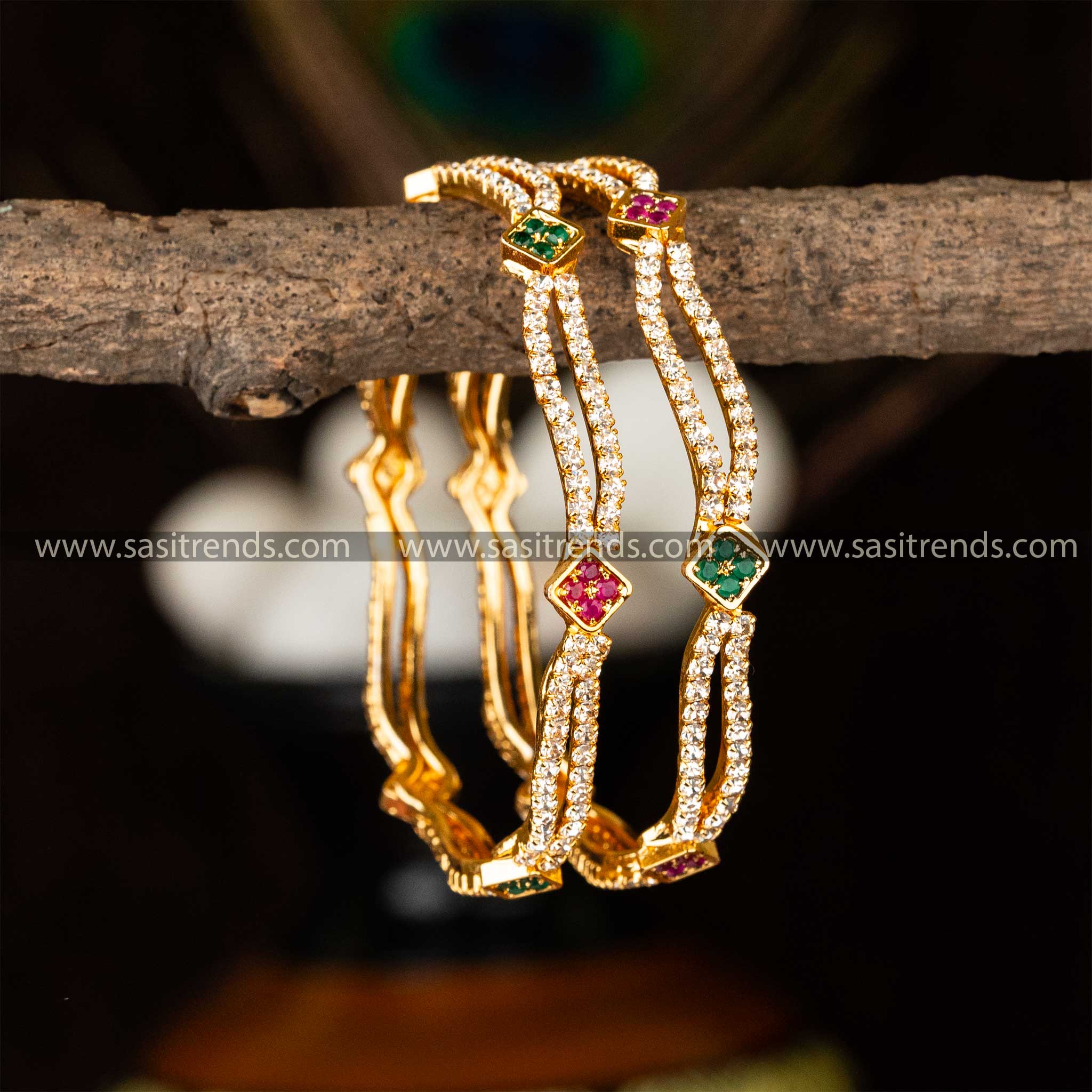 One Year Guaranteed Micro Gold Plated Multi AD Stone Studded Trendy Bangles Sasitrends Online Shopping