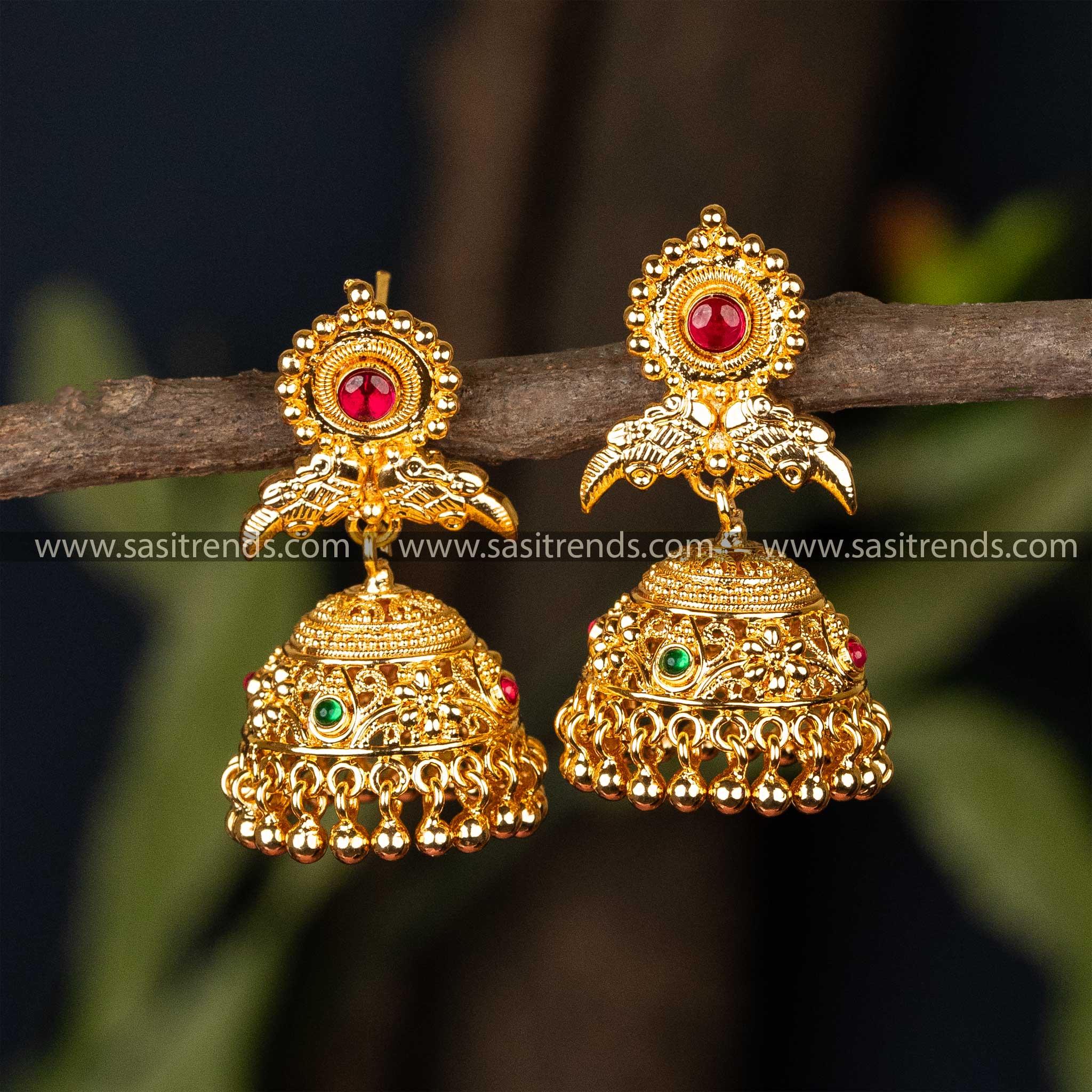 Medium Size Jhumka Earrings with Reverse Ad Stone