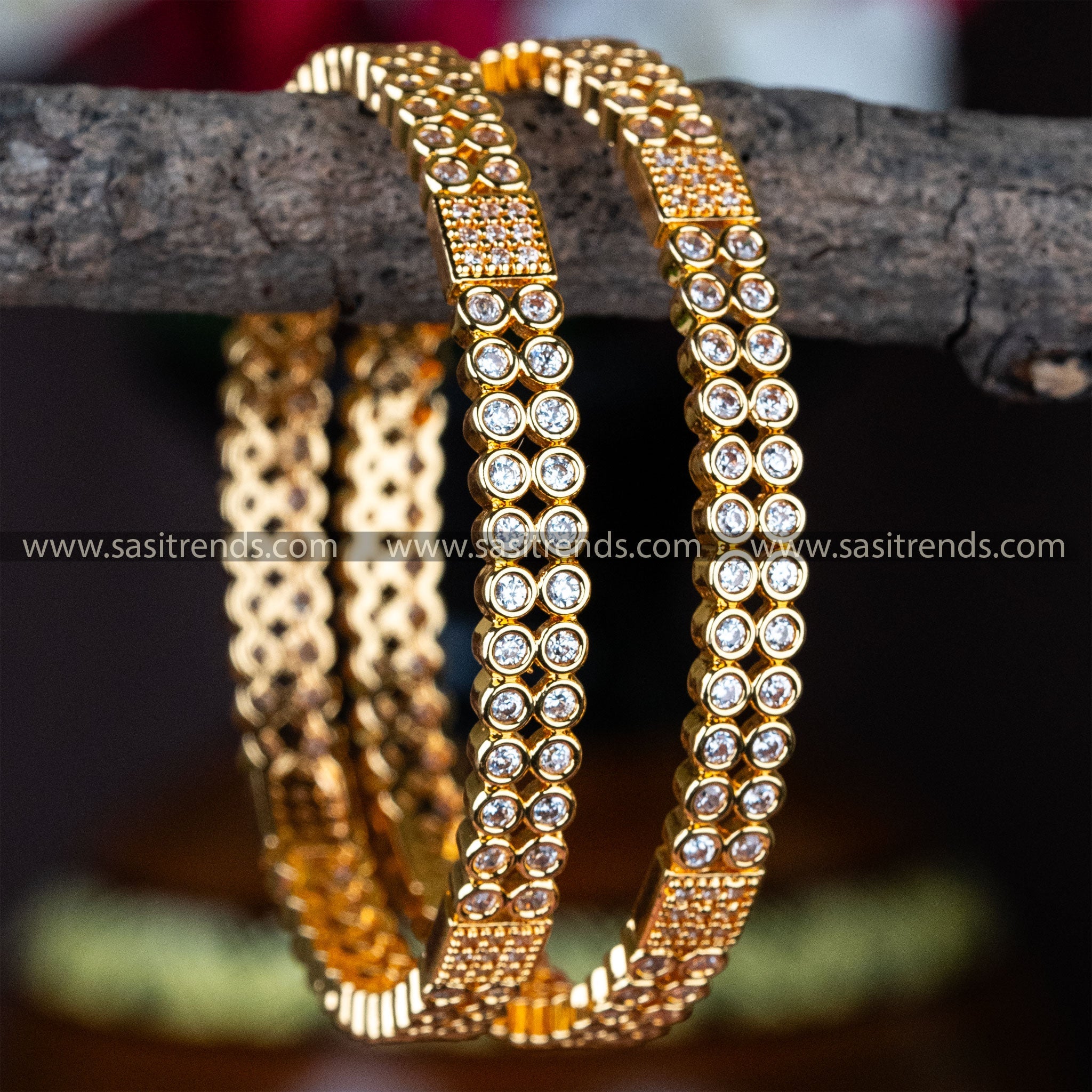 Guaranteed Temple Wear Micro Gold Plated Two Line AD Stone Studded Bangles Online Shopping