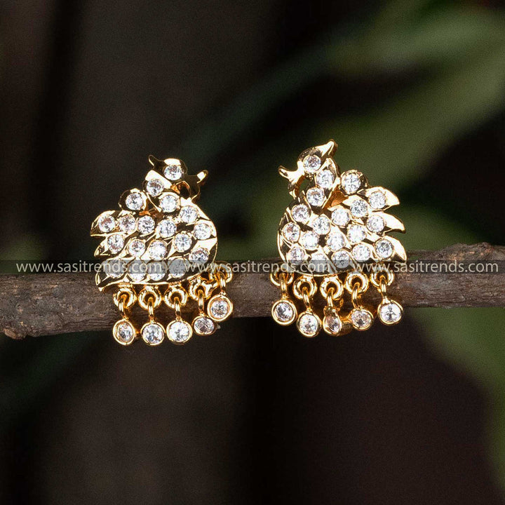 Exquisite Micro Gold Plated Traditional Brass Impon Earrings with AD Stones - Traditional Elegance