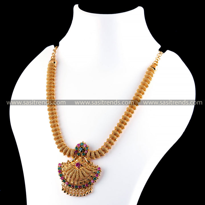 Sasitrends 1 Gram Micro Gold-Plated Necklace with Tilak-Shaped Pendant and AD Stones