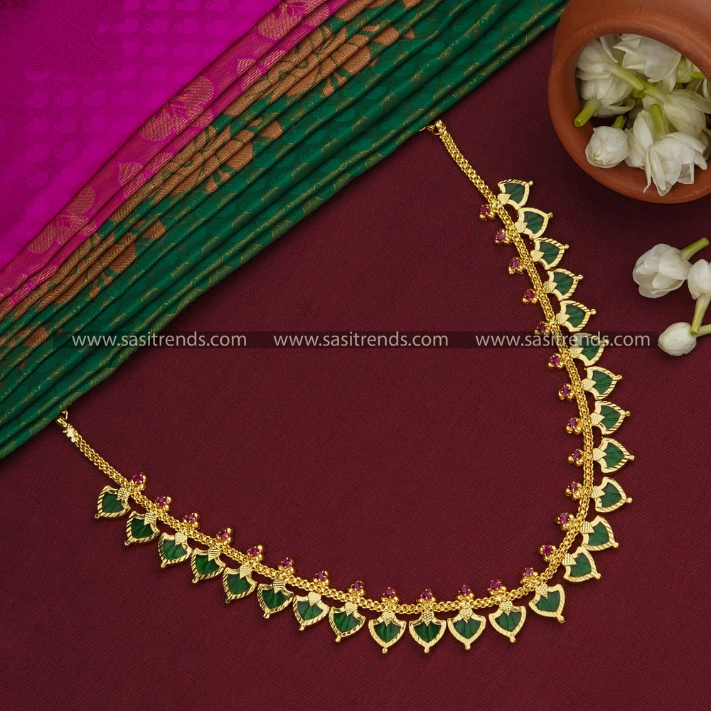 Palakka Necklace with 25 PETAL PALAKKA STONES and Pink Stones - One Gram Micro Gold Plated