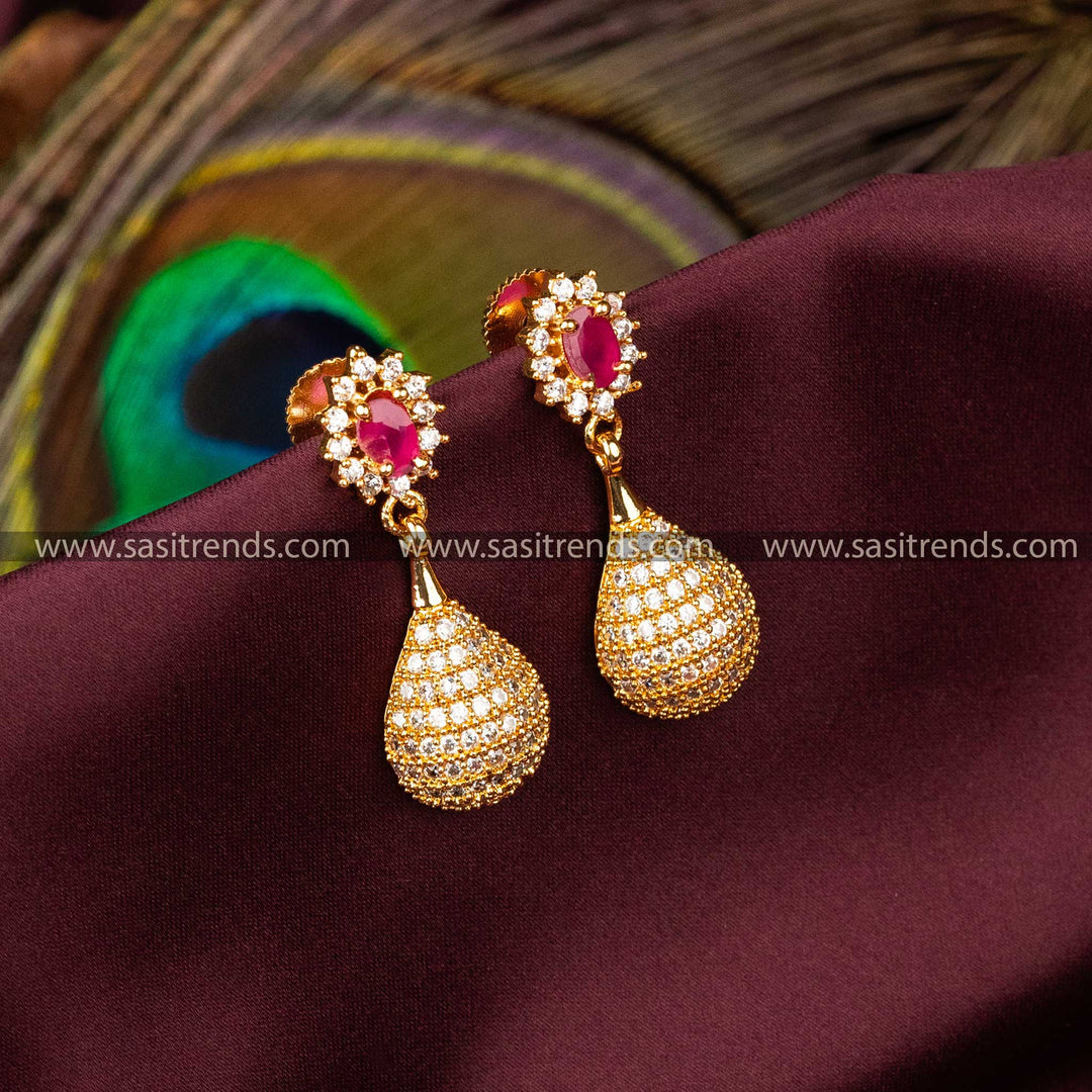 Trendy Micro Gold Plated White Ruby AD Stone Studded Dangler Earrings Sasitrends Online Shopping