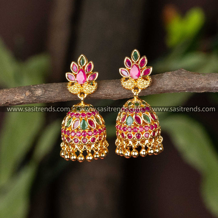 Exquisite Micro Gold Plated Traditional Jhumka Earrings with AD Stones - Sparkle in Style