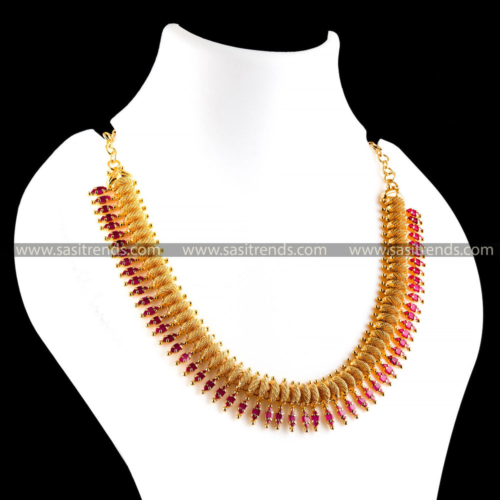 Micro Gold-Plated Leaf Necklace Set with Marques Stone 