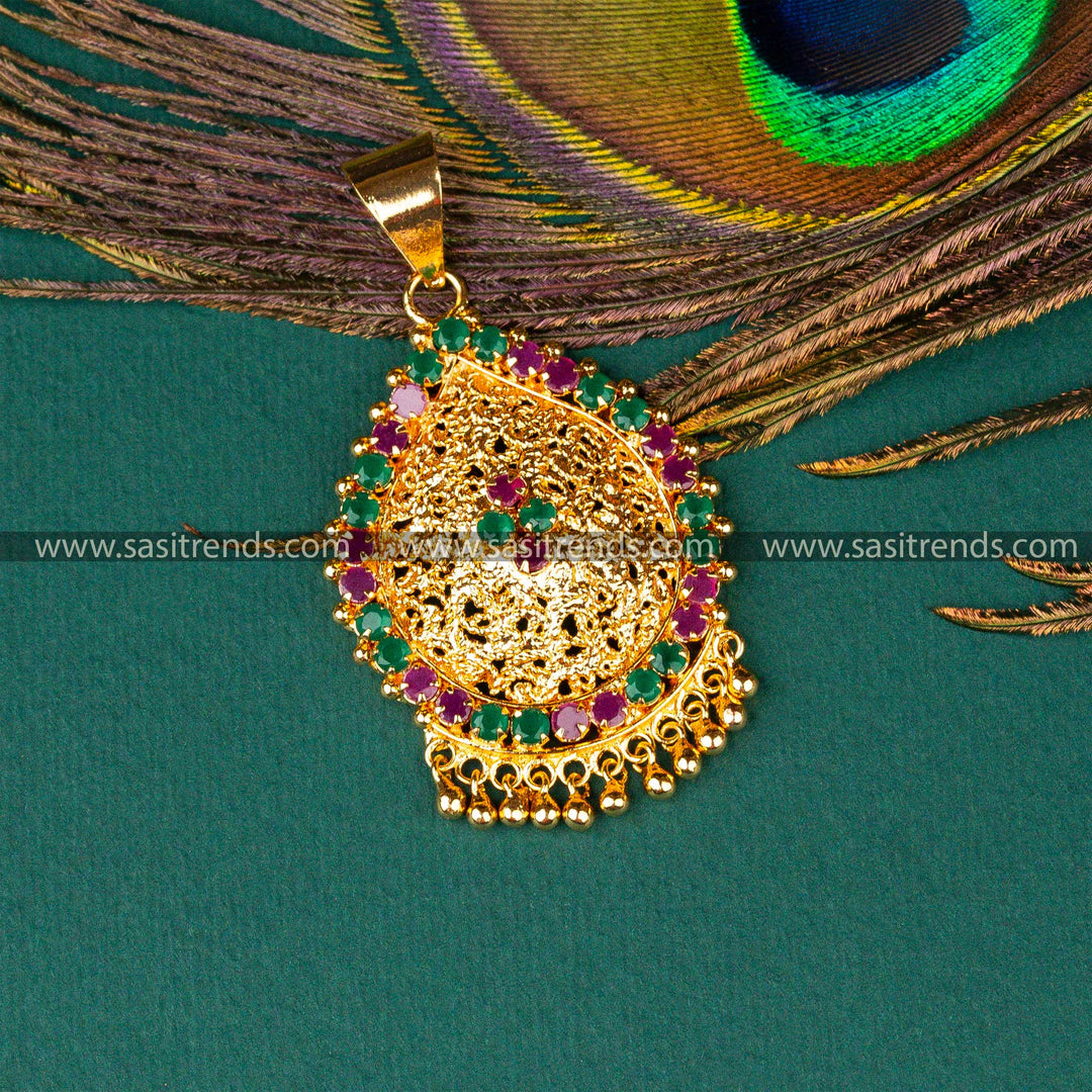 Traditional Micro Gold Plated Ruby Green AD Stone Studded Pendant Sasitrends Online Shopping