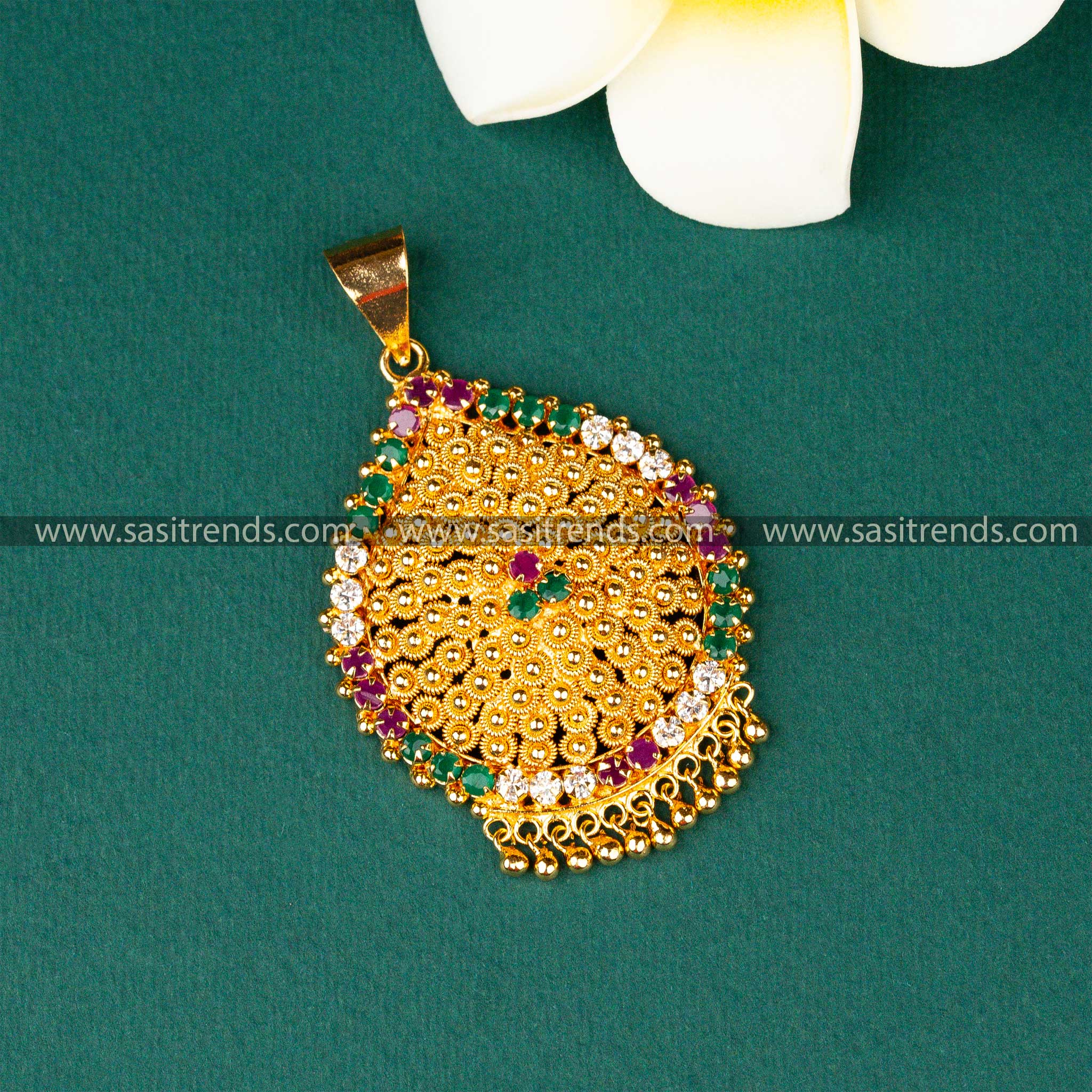 Guaranteed Micro Gold Plated Multi AD Stone Studded Golden Pearl Hanging Pendant Sasitrends Online Shopping