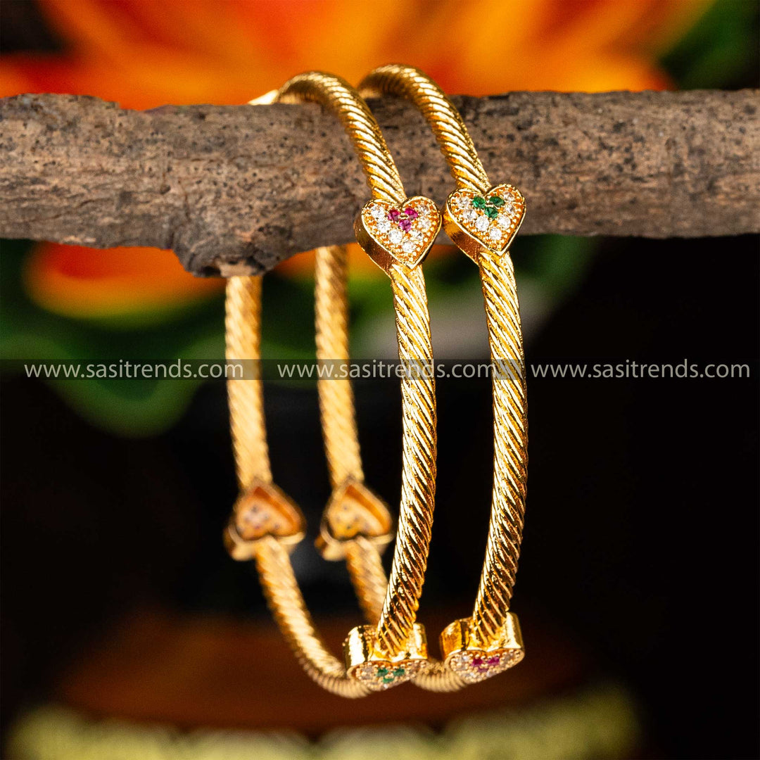 Micro Gold Plated Guaranteed Multi AD Stone Studded Heart Designer Bangles Sasitrends Online Shopping