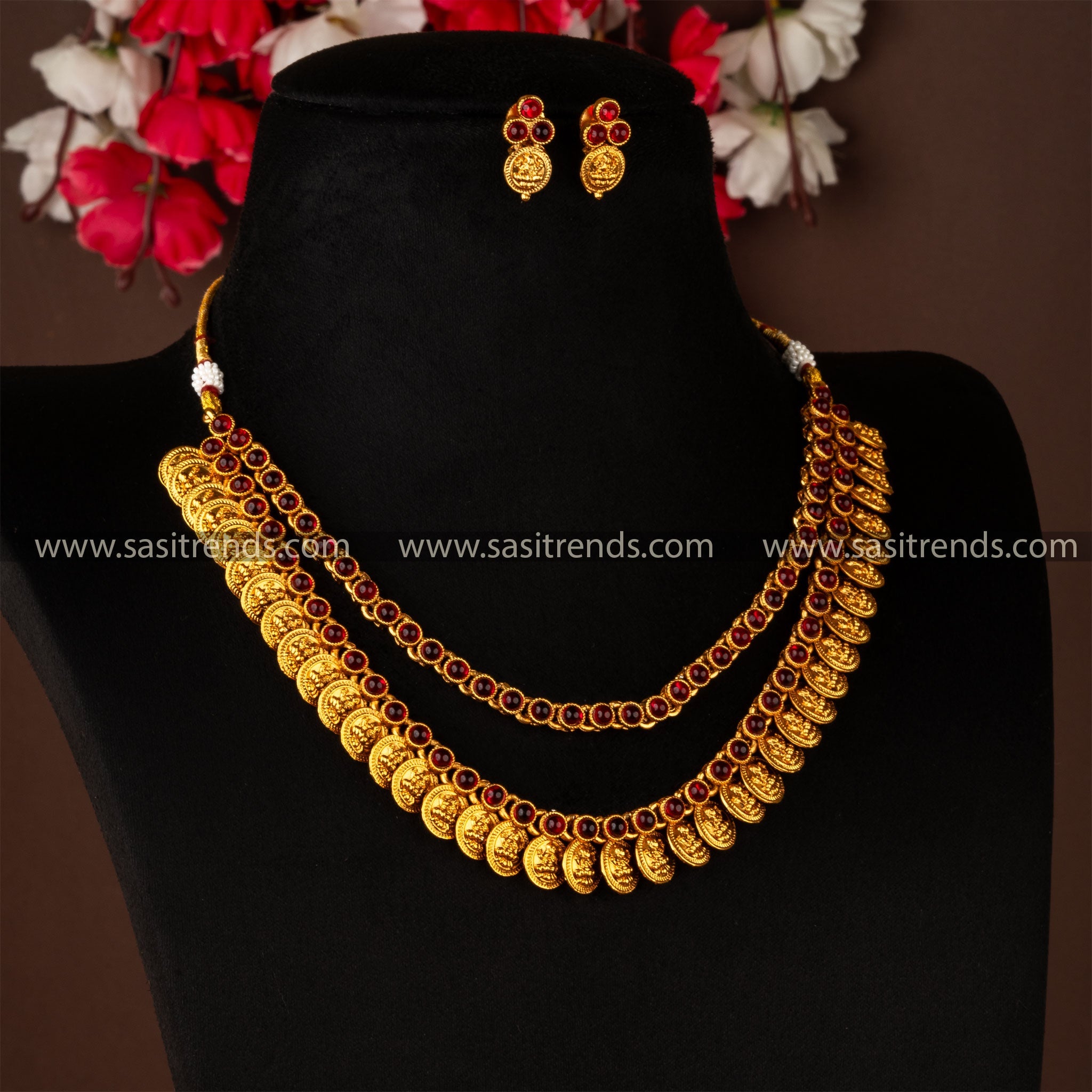 Ruby Latest Temple Matt Gold Lakshmi Coin Jewellery Set