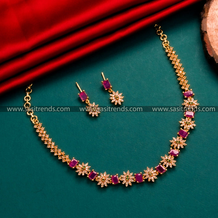 Sasitrends | Elegance: Micro Gold Plated Flower Pendant AD Pearl Jewellery Set