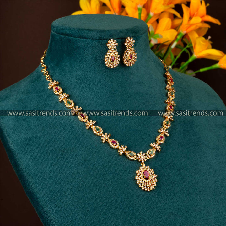 Regal Elegance AD Stone Jewellery Set with Micro Gold Plating - Sasitrends