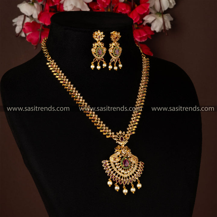 Traditional Micro Gold Plated Peacock Pendant Jewellery Set | Sasitrends