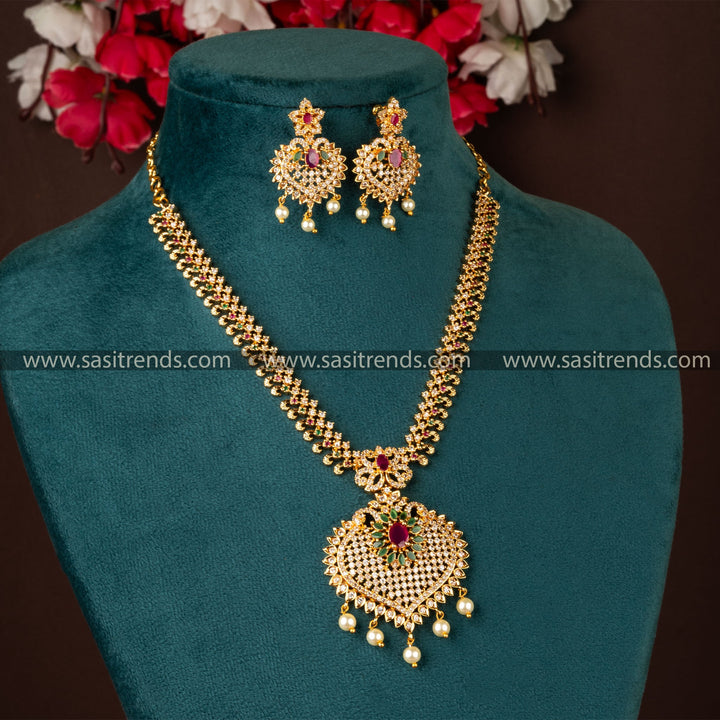 Traditional Micro Gold Plated Heart Shaped Pendant Jewellery Set - Sasitrends