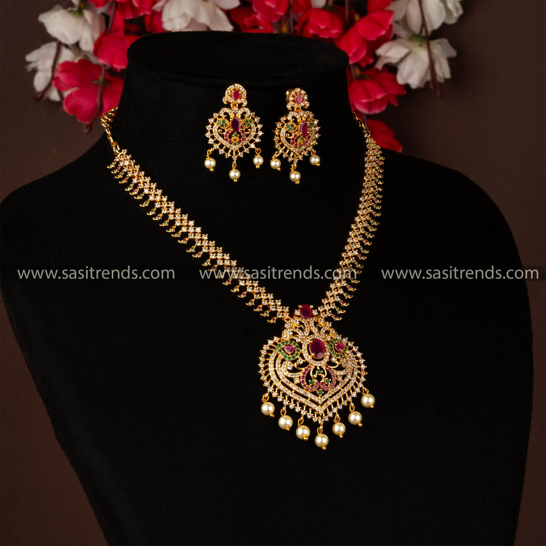 Exquisite Heart-Shaped Micro Gold Plated Pendant & Earrings Set