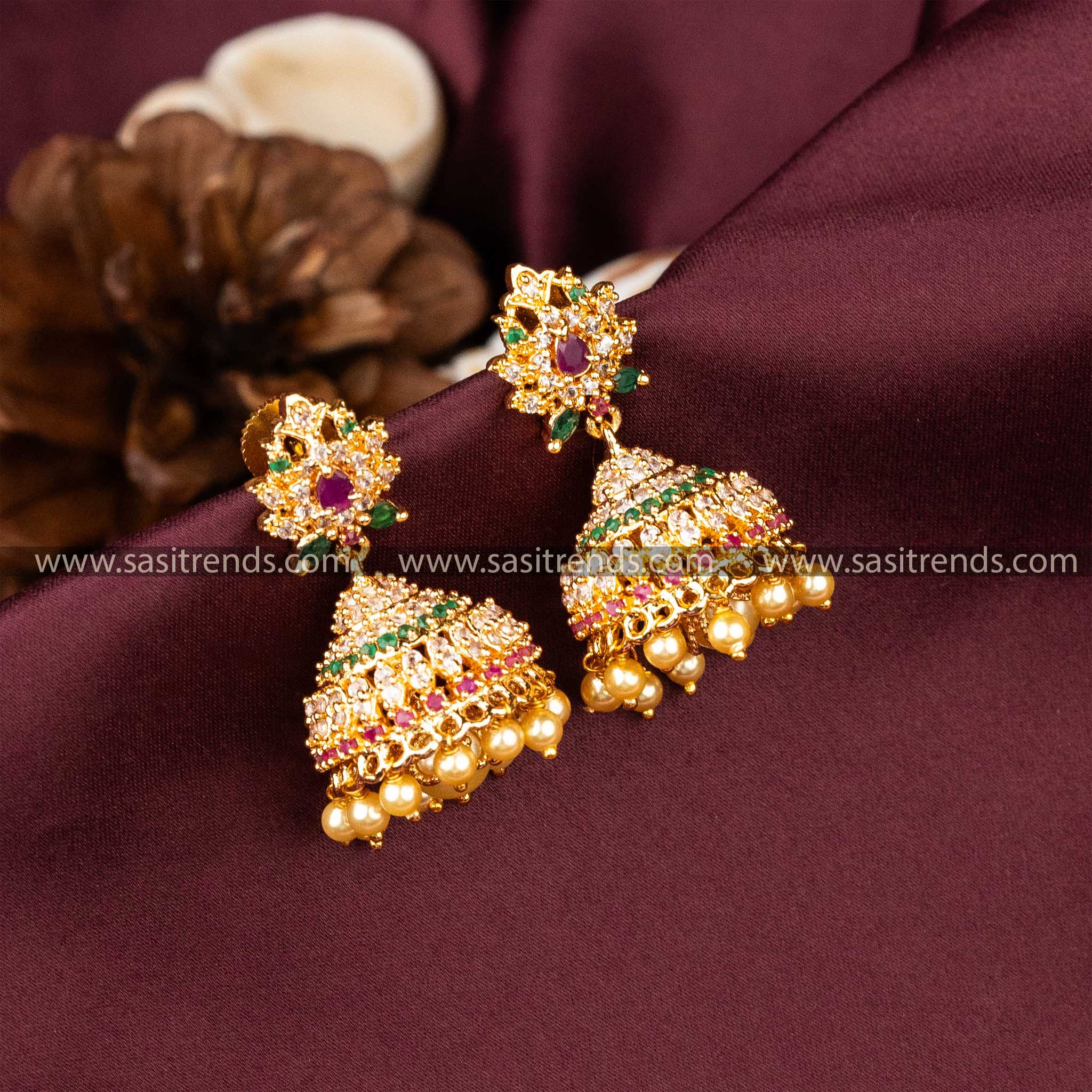 Gold plated buy lakshmi pearl jhumka earring