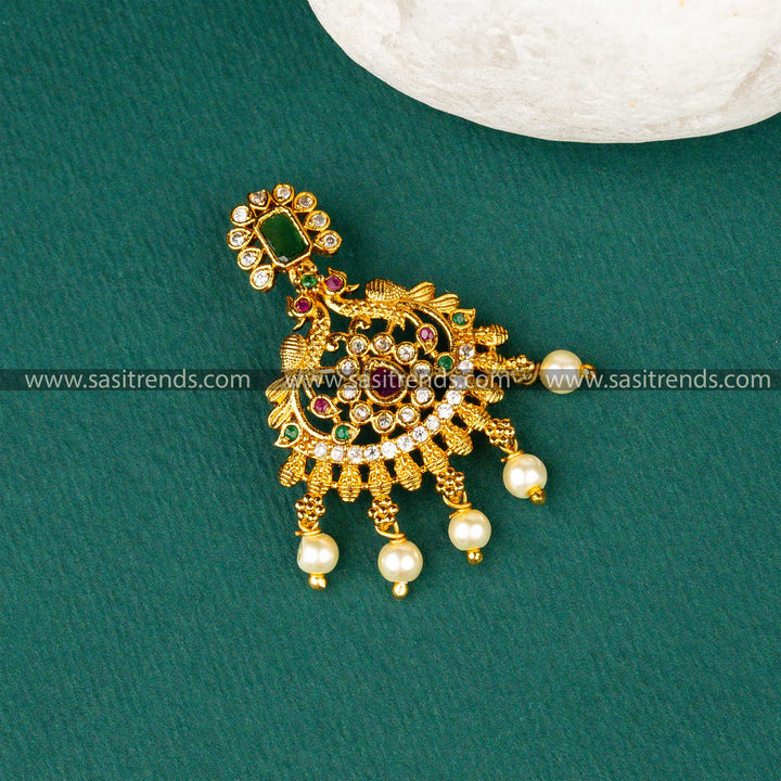 Exquisite Temple Matte Gold Plated Small AD Pendant for Festive Glam - Festive Collections