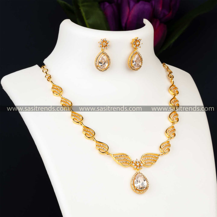 Traditional Wear Micro Gold Plated Guaranteed White Ad Stone Studded Jewellery Set