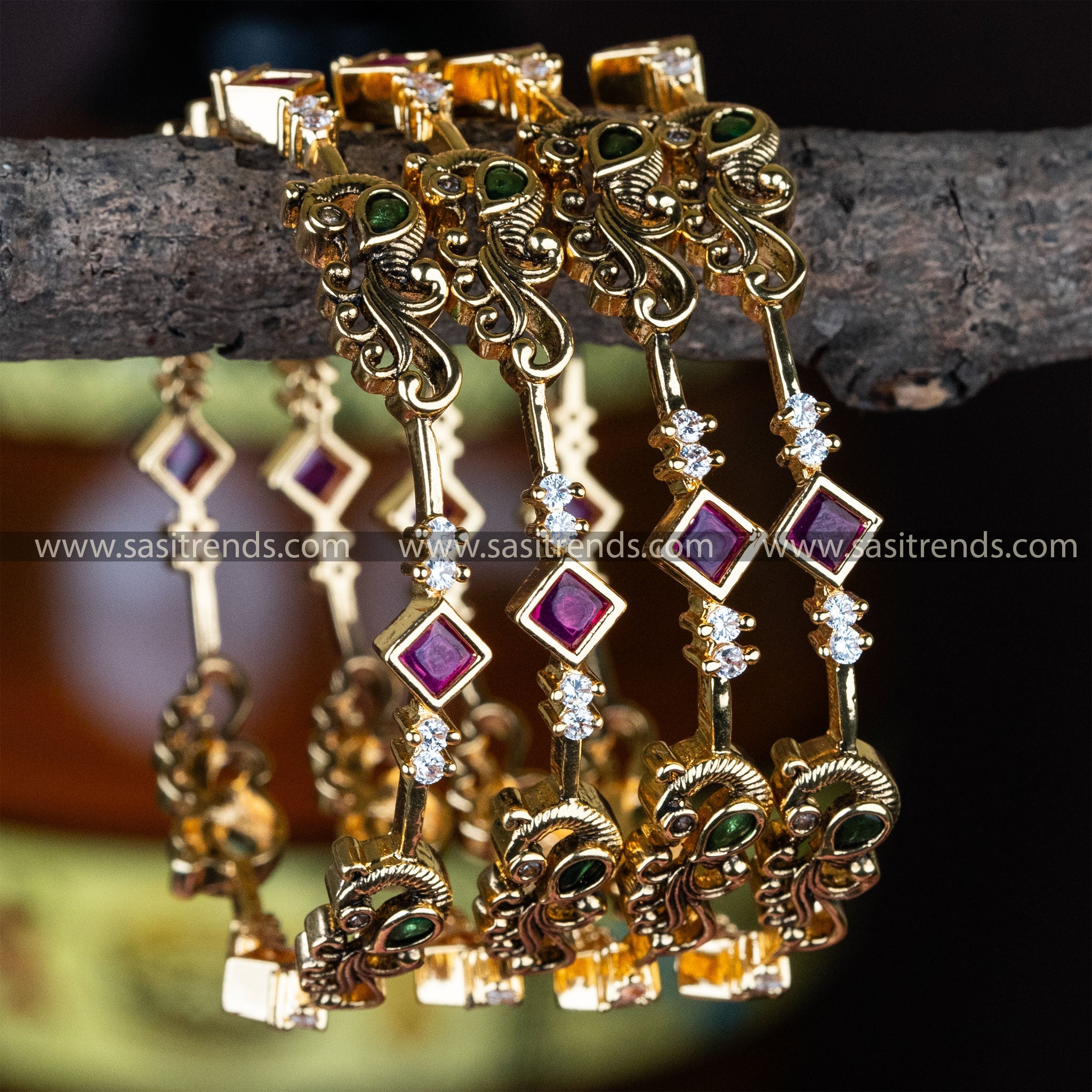 Traditional Matt Gold Plated Peacock Pattern Bangles