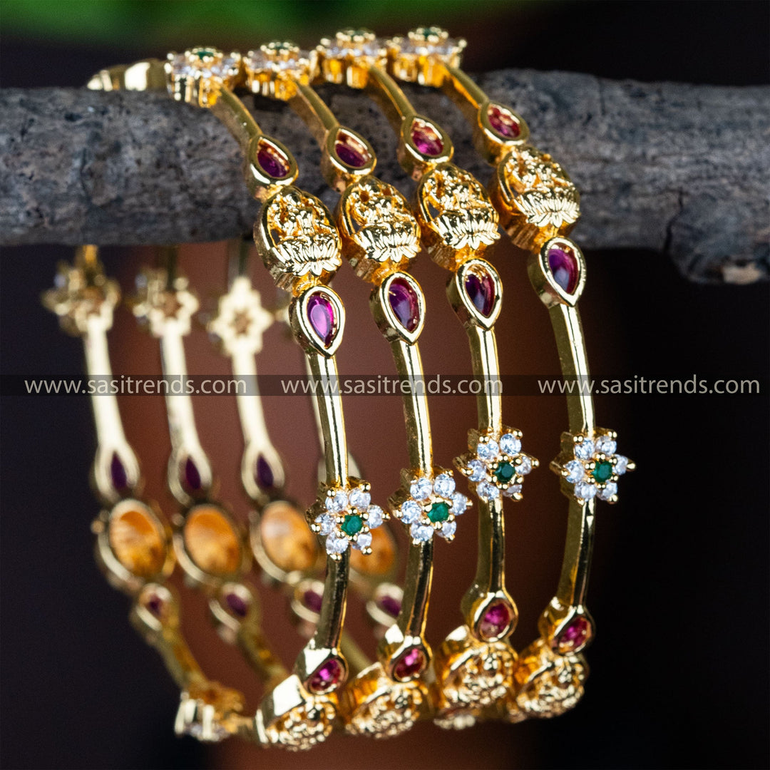 Guaranteed Micro Gold Plated Lakshmi Designer AD Stone Studded Bangles Online Shopping