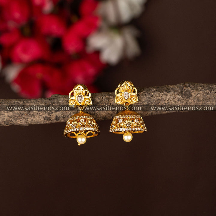 Exquisite Temple Matte Gold Plated Flower Designer Jhumka Earrings - Traditional Wear