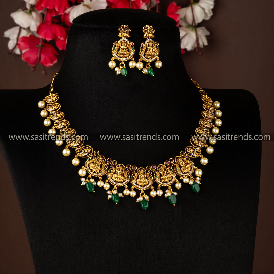 Traditional Matt Gold Plated Lakshmi and Mango Designer Jewellery Set