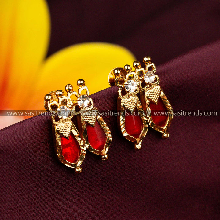 Traditional Wear One Gram Guaranteed Micro Gold Plated Double Palakka Earrings