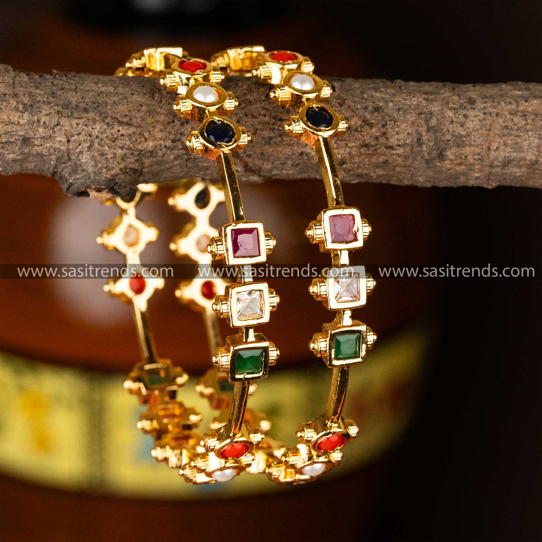 Guaranteed Micro Gold Plated Temple Wear Round And Square Shaped AD Stone Studded Bangles Sasitrends Online Shopping