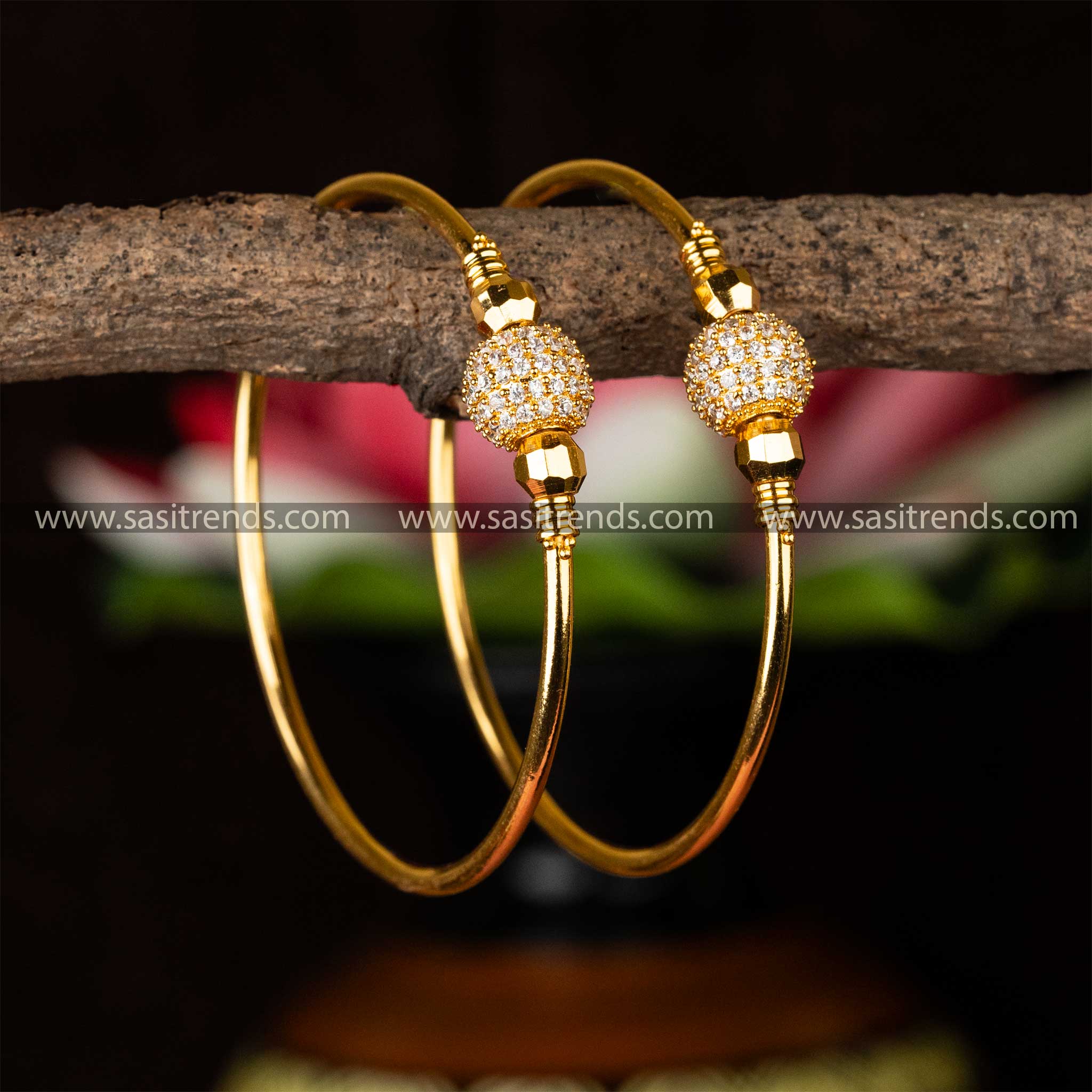 Guaranteed Micro Gold Plated Traditional Temple Wear Micro Gold Plated Full Ball Designer White AD Stone Studded Bangles Sasitrends Online Shopping