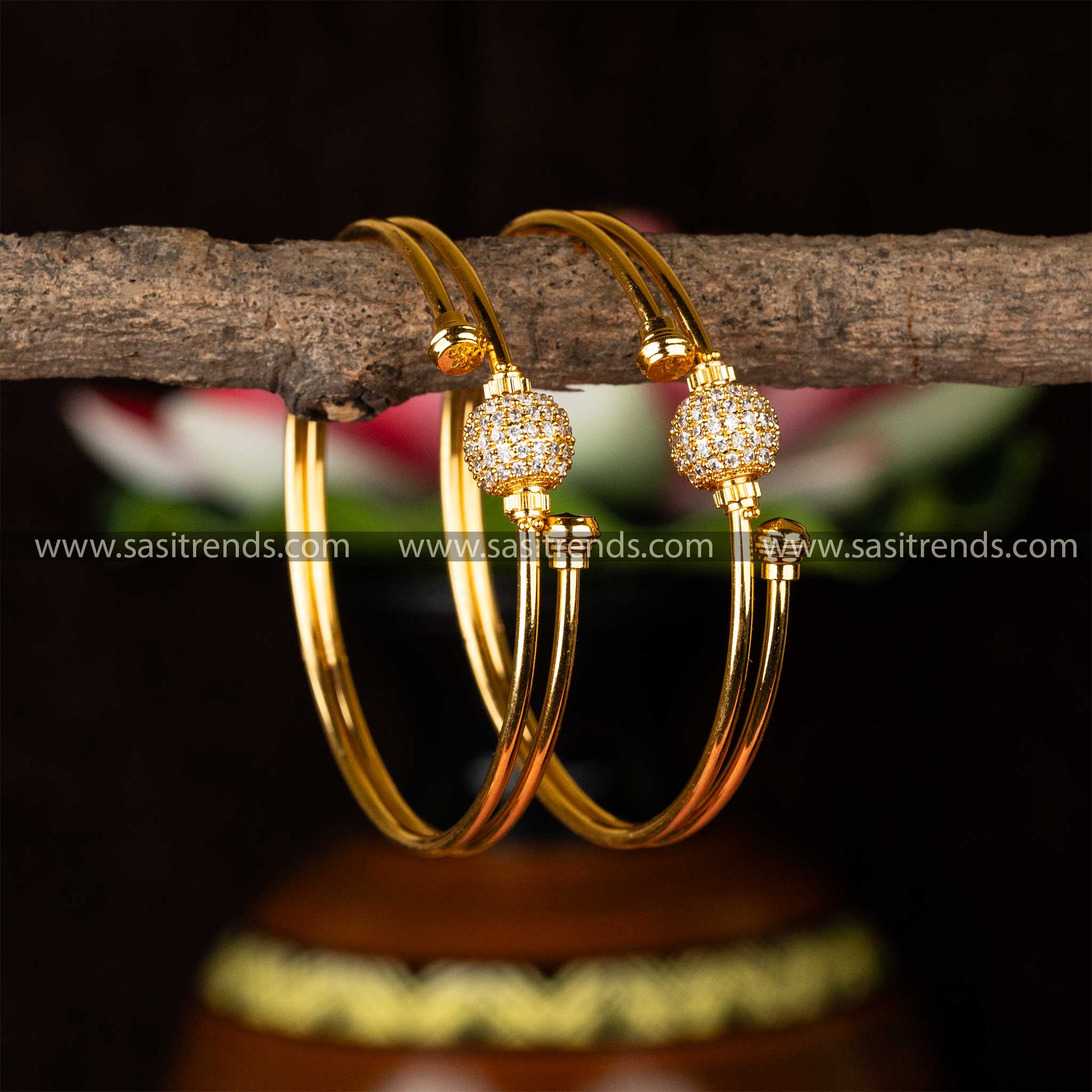 Guaranteed Micro Gold Plated Two Layer Full Ball Designer White AD Stone Studded Bangles Sasitrends Online Shopping