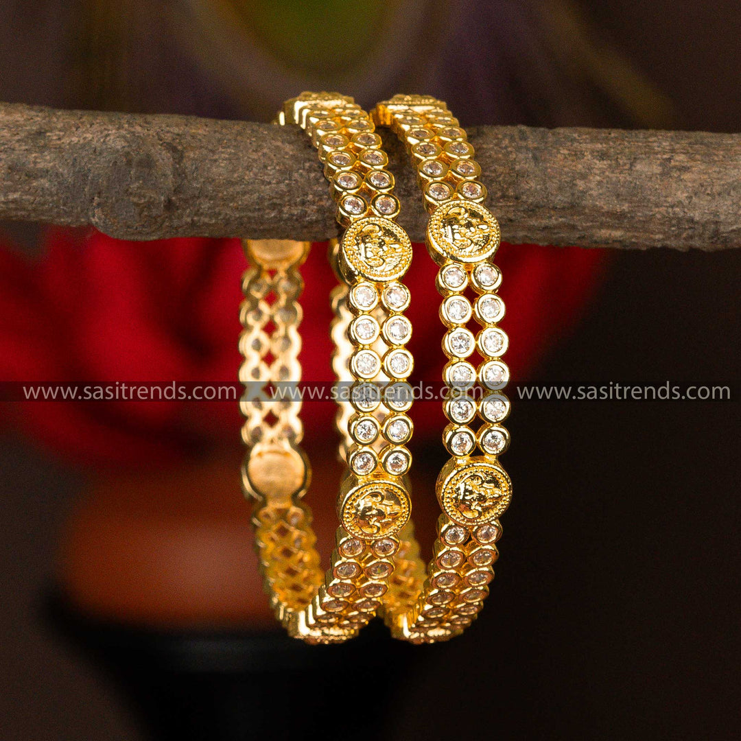 Traditional Wear Micro Gold Plated Two Line White Bangles Sasitrends Online Shopping