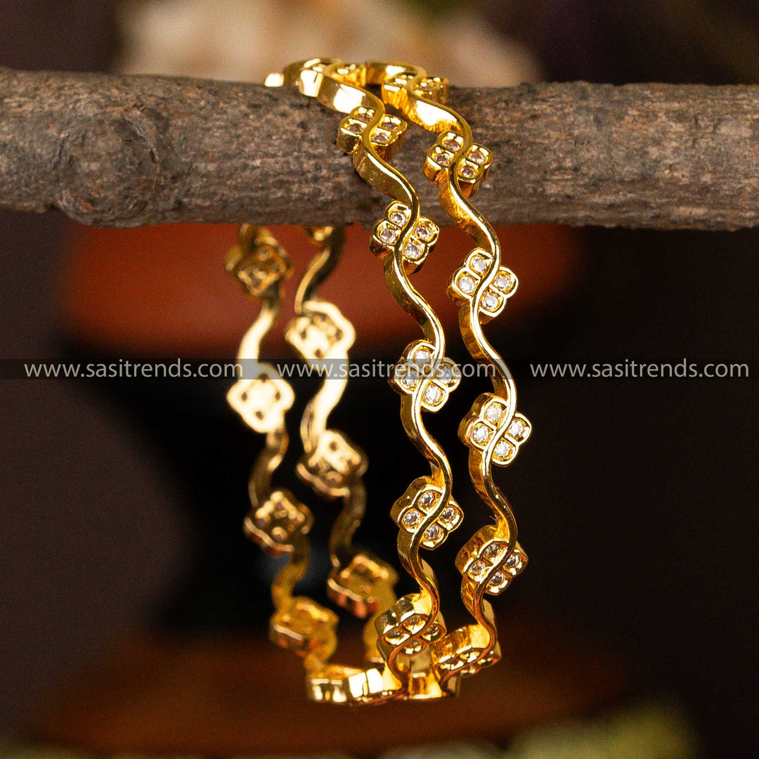 Traditional Wear Micro Gold Plated Triangualar Flower Shaped Bangles Sasitrends Online Shopping