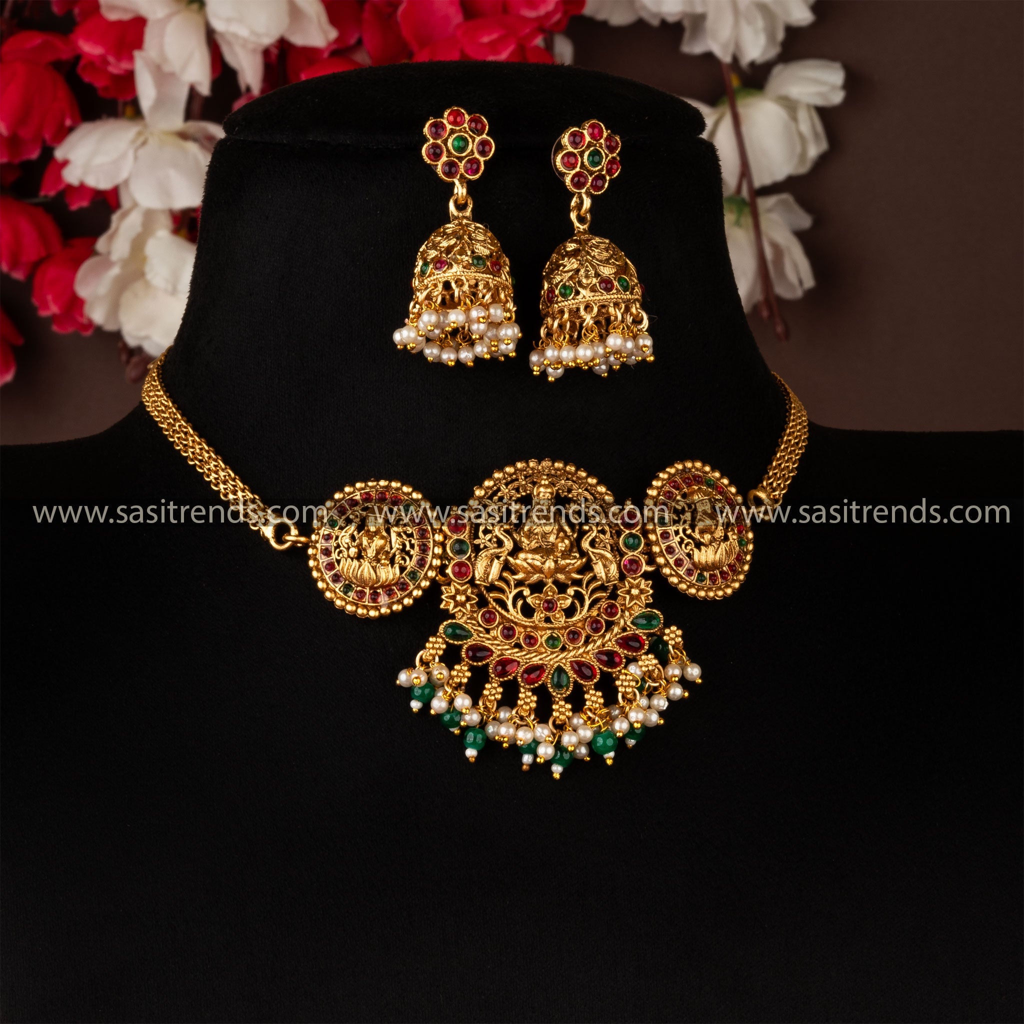 Lakshmi Temple Choker Set Classic Matt Gold Plated