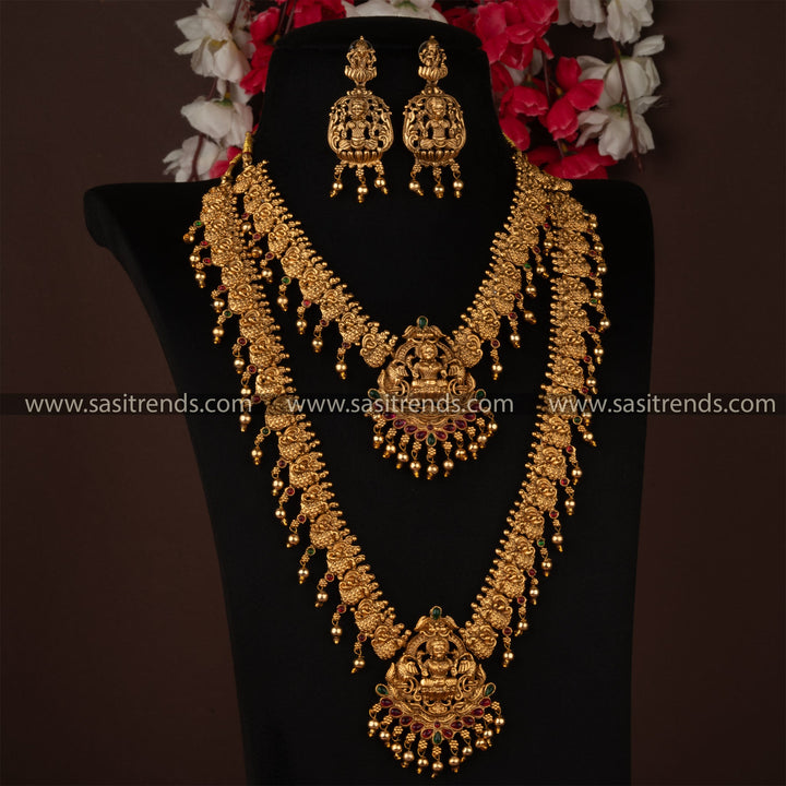 Classic Matt Gold Temple Divine Lakshmi Temple Combo Jewellery Set | Sasitrends