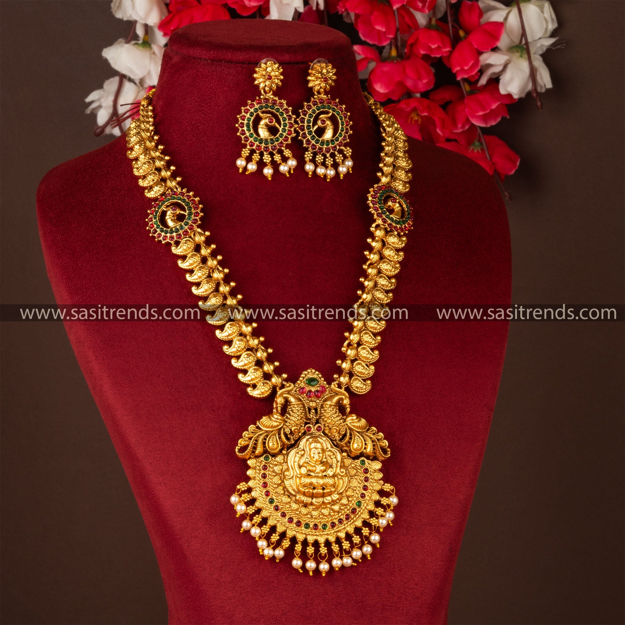 Divine Lakshmi Temple Necklace Set with Earrings - Traditional Jewellery Set