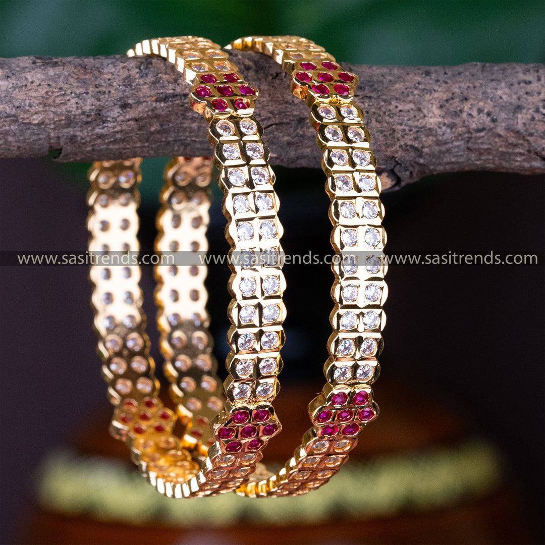 One Year Guaranteed Micro Gold Plated AD Stone Studded Traditional Bangles