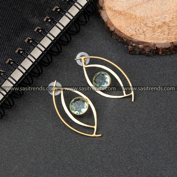 Glamorous Gold Plated Eye Designer Earrings with Monalisa Stone Studded Center | Sasitrends