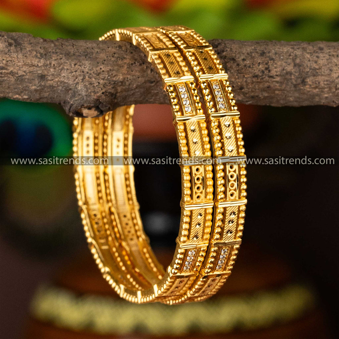 Gold Plated White Stone Studded Forming Bangles Sasitrends Online Shopping