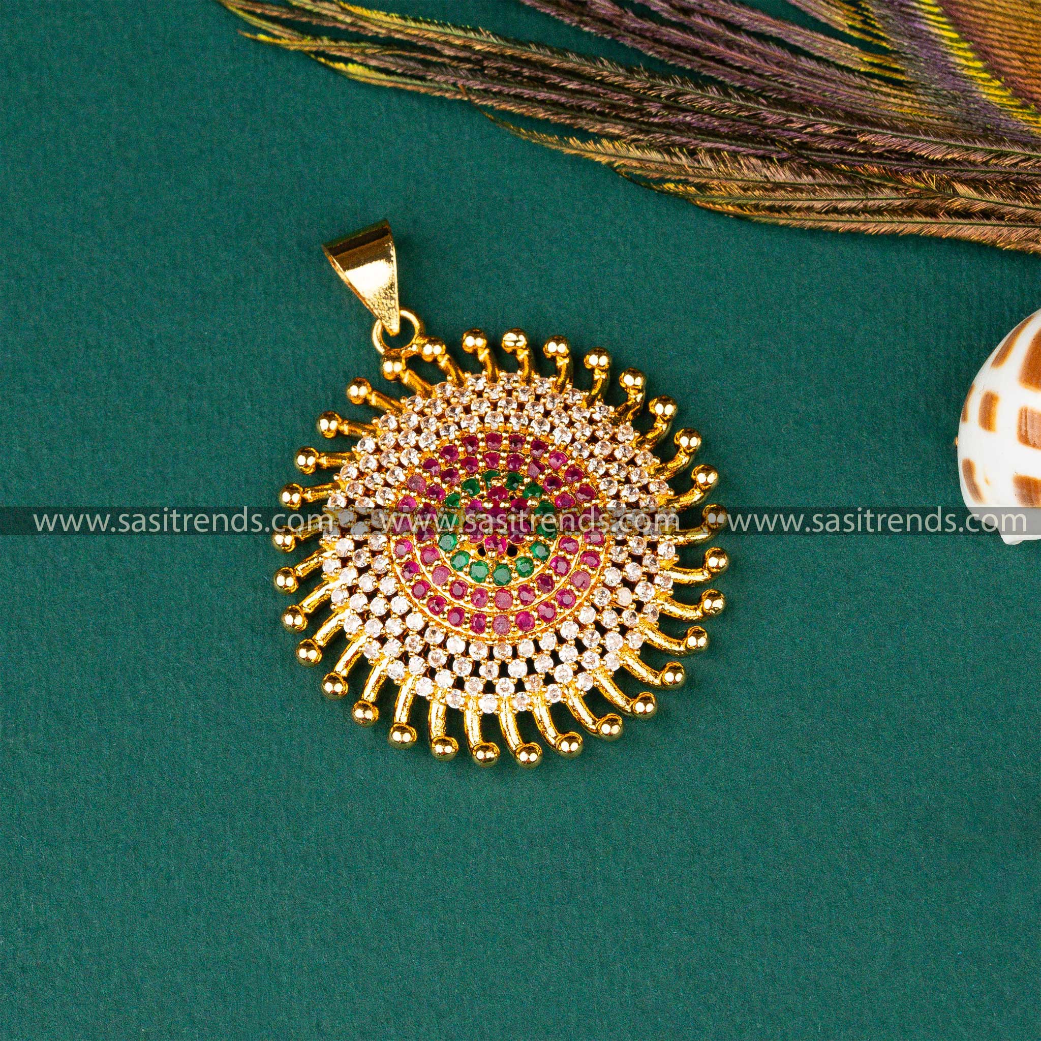 Traditional Wear Multi AD Stone Micro Gold Plated Chakara Pendant Doller Sasitrends Online Shopping