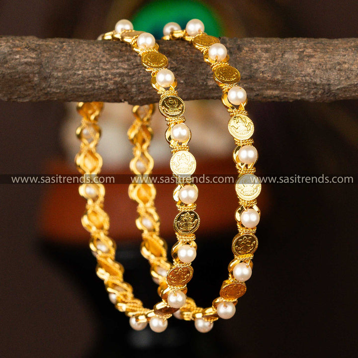 Traditional Micro Gold Plated Lakshmi Pavalam Stone Studded Bangles