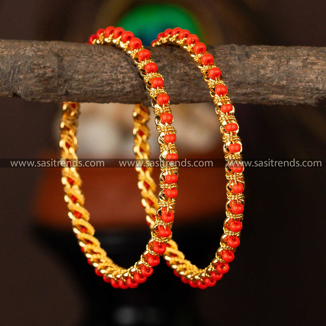 One Gram Micro Gold Plated Small Pavalam Stone Bangles