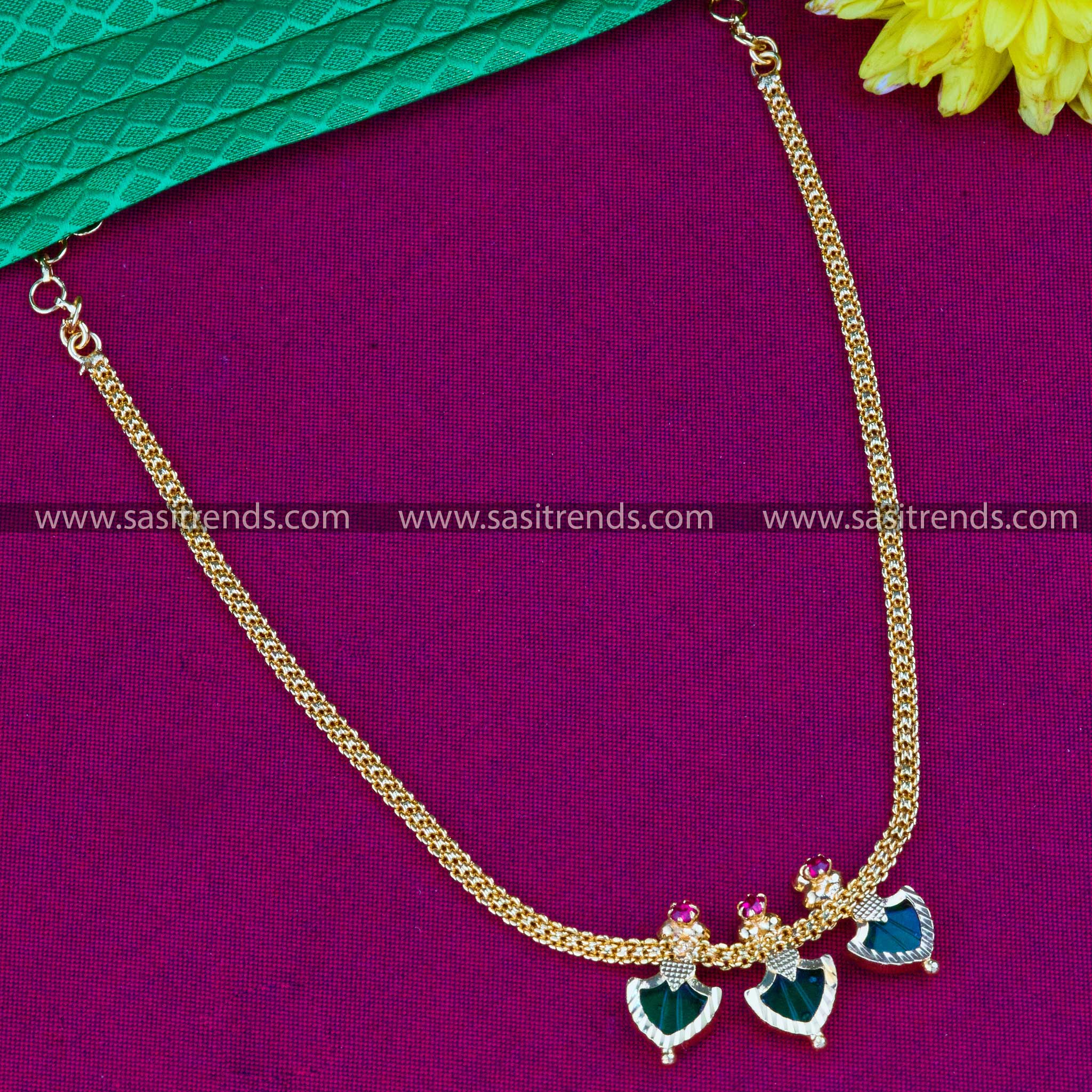 Stunning Traditional Palakka Necklace - 6 Months Guarantee, Micro Gold Plated