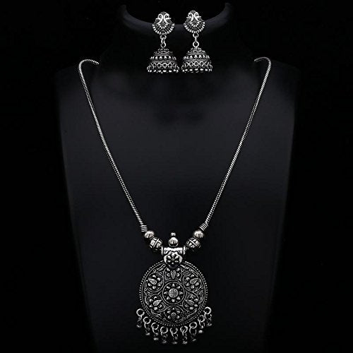 Oxidised Jhumka with Necklace Jewellery Set - Sasitrends