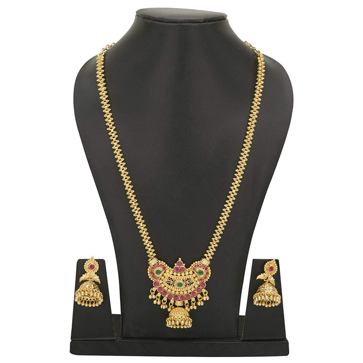 Trendy Micro Gold Plated Pendant Gajiri with Matching Jhumkas Jewellery Set – Traditional Elegance