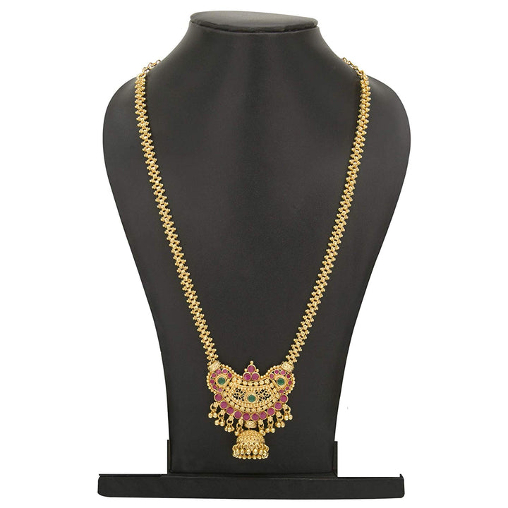 Exquisite Micro Gold Plated Pendant Gajiri Necklace with Bell Jhumka - Traditional Elegance