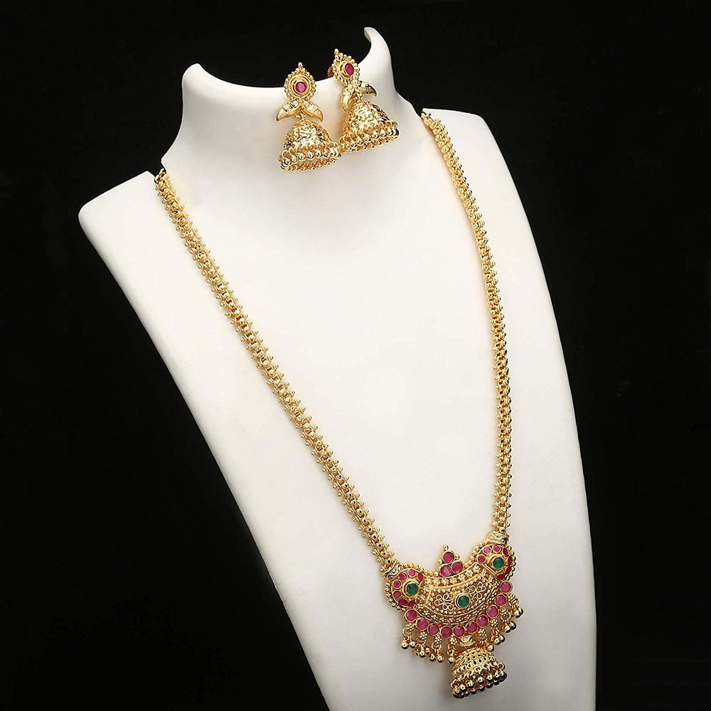 Trendy Micro Gold Plated Pendant Gajiri Chain Necklace with Matching Jhumkas - Buy Online