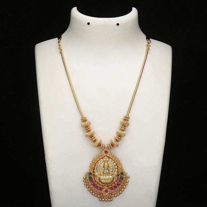 Traditional Micro Gold-Plated Lakshmi Pendant Necklace for Festive Wear | Online Shopping